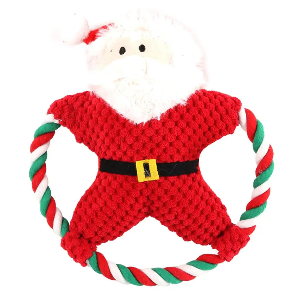 Christmas Santa Claus Pet Dog Toys Chew Squeaker Pet Plush Toys For Dogs Cute Biting Rope Sound Toys.
