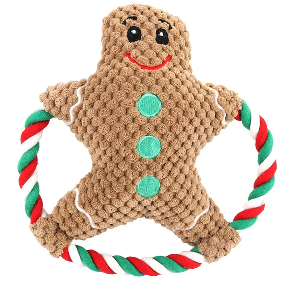 Christmas Santa Claus Pet Dog Toys Chew Squeaker Pet Plush Toys For Dogs Cute Biting Rope Sound Toys.