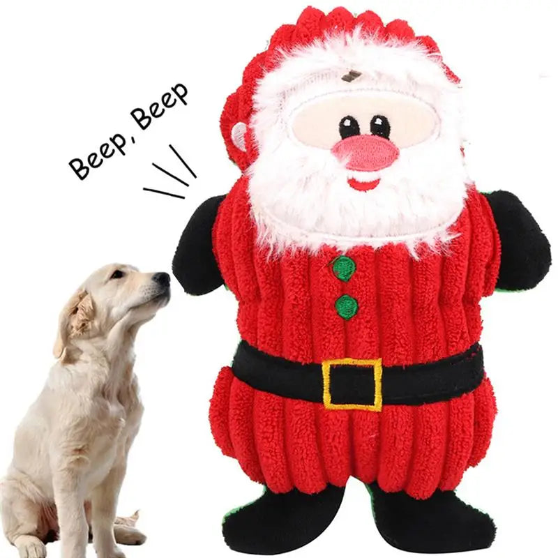 Christmas Santa Claus Pet Dog Toys Chew Squeaker Pet Plush Toys For Dogs Cute Biting Rope Sound Toys.