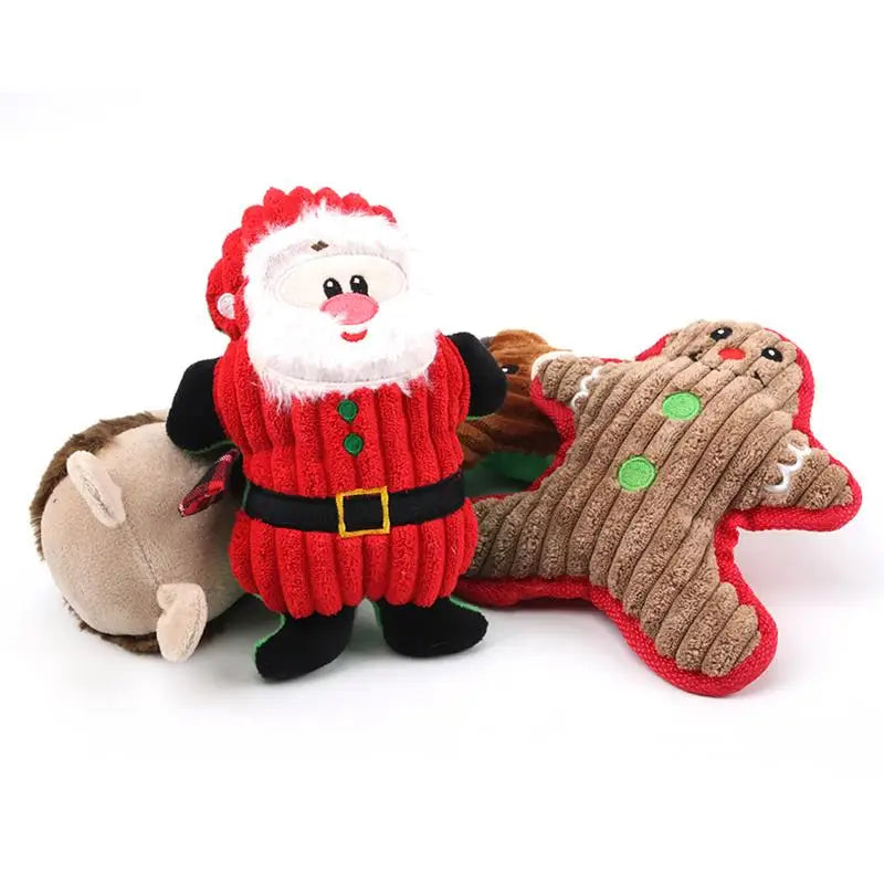 Christmas Santa Claus Pet Dog Toys Chew Squeaker Pet Plush Toys For Dogs Cute Biting Rope Sound Toys.