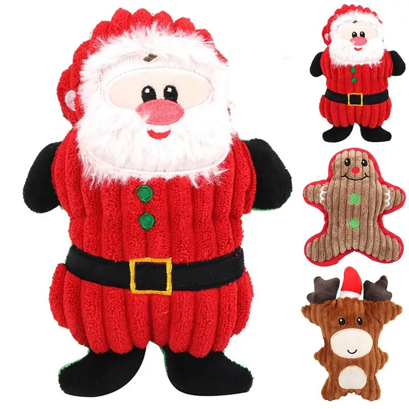 Christmas Santa Claus Pet Dog Toys Chew Squeaker Pet Plush Toys For Dogs Cute Biting Rope Sound Toys.
