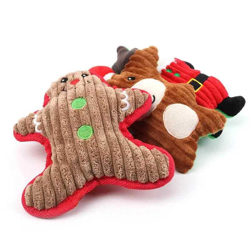Christmas Santa Claus Pet Dog Toys Chew Squeaker Pet Plush Toys For Dogs Cute Biting Rope Sound Toys.