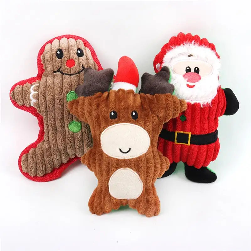 Christmas Santa Claus Pet Dog Toys Chew Squeaker Pet Plush Toys For Dogs Cute Biting Rope Sound Toys.