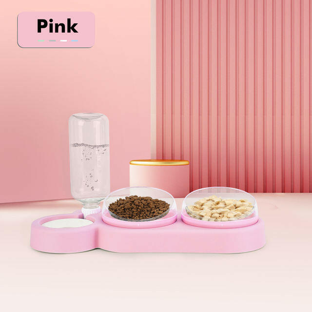 Double Cat & Dog Bowl with Automatic Water Dispenser – Anti-Spill Pet Feeding Station.