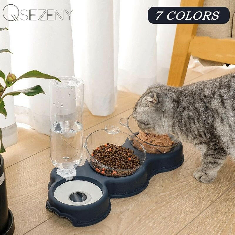 Double Pet Bowl with Water Dispenser – Anti-Spill Cat & Dog Feeder.