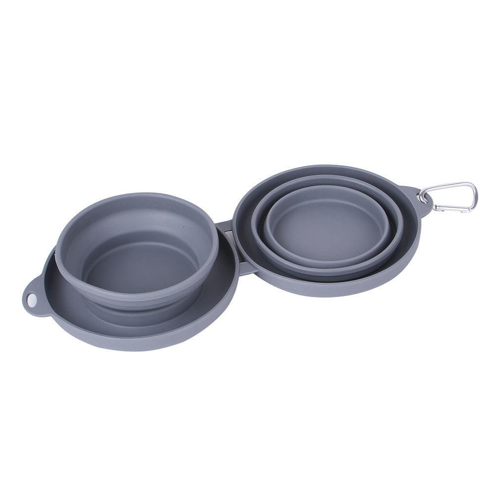 Folding Silicone Pet Bowl Outdoor Pet Double Bowl Tableware Pet Supplies Portable Dog Bowl.