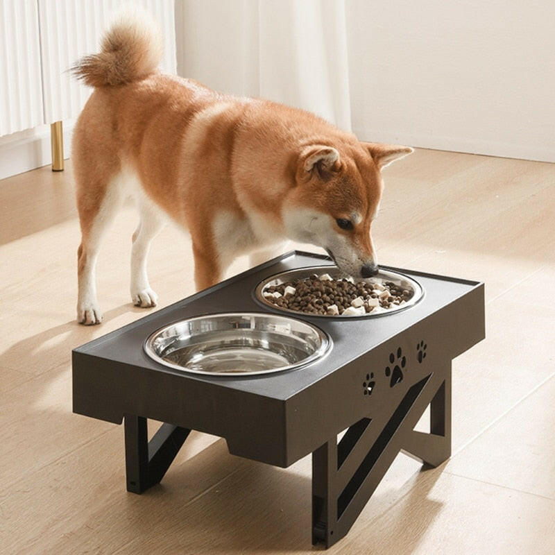 Anti-Slip Elevated Double Dog Bowls Stainless Steel Water Food Container Adjustable Height Pet Feeding Dish Feeder.