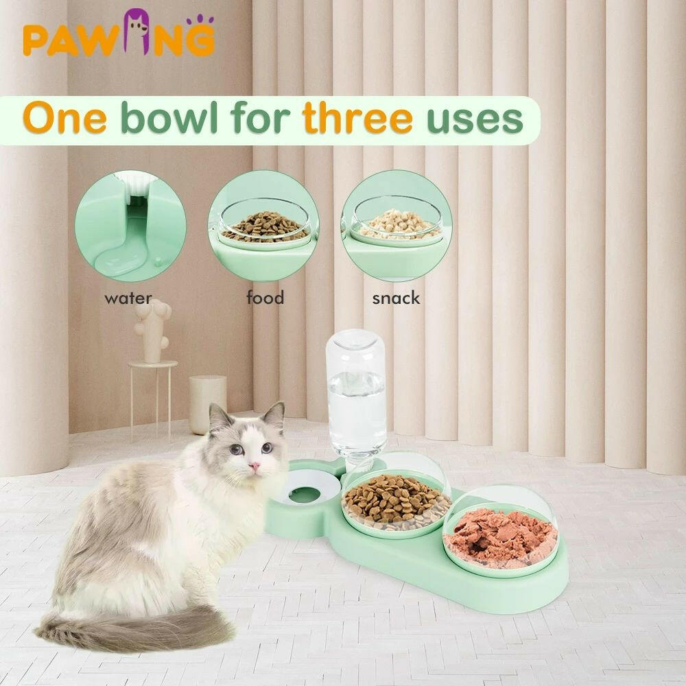 Double Cat & Dog Bowl with Automatic Water Dispenser – Anti-Spill Pet Feeding Station.
