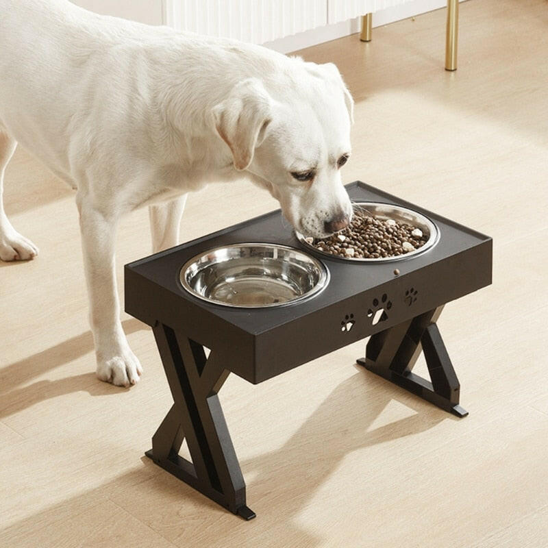 Anti-Slip Elevated Double Dog Bowls Stainless Steel Water Food Container Adjustable Height Pet Feeding Dish Feeder.