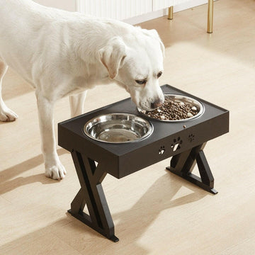 Anti-Slip Elevated Double Dog Bowls Stainless Steel Water Food Container Adjustable Height Pet Feeding Dish Feeder.