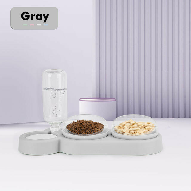 Double Cat & Dog Bowl with Automatic Water Dispenser – Anti-Spill Pet Feeding Station.