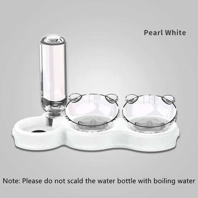 Double Pet Bowl with Water Dispenser – Anti-Spill Cat & Dog Feeder.