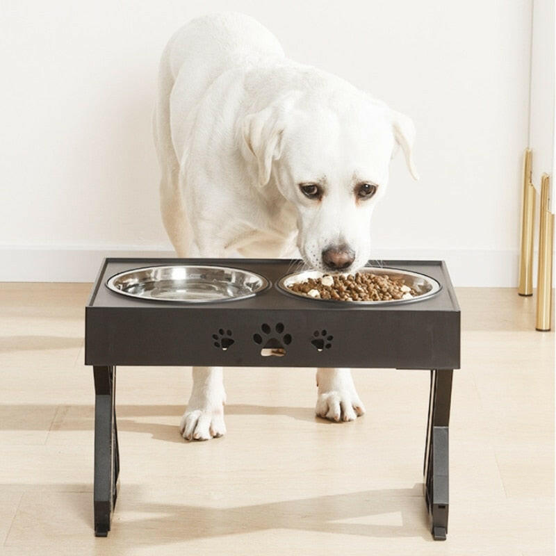 Anti-Slip Elevated Double Dog Bowls Stainless Steel Water Food Container Adjustable Height Pet Feeding Dish Feeder.