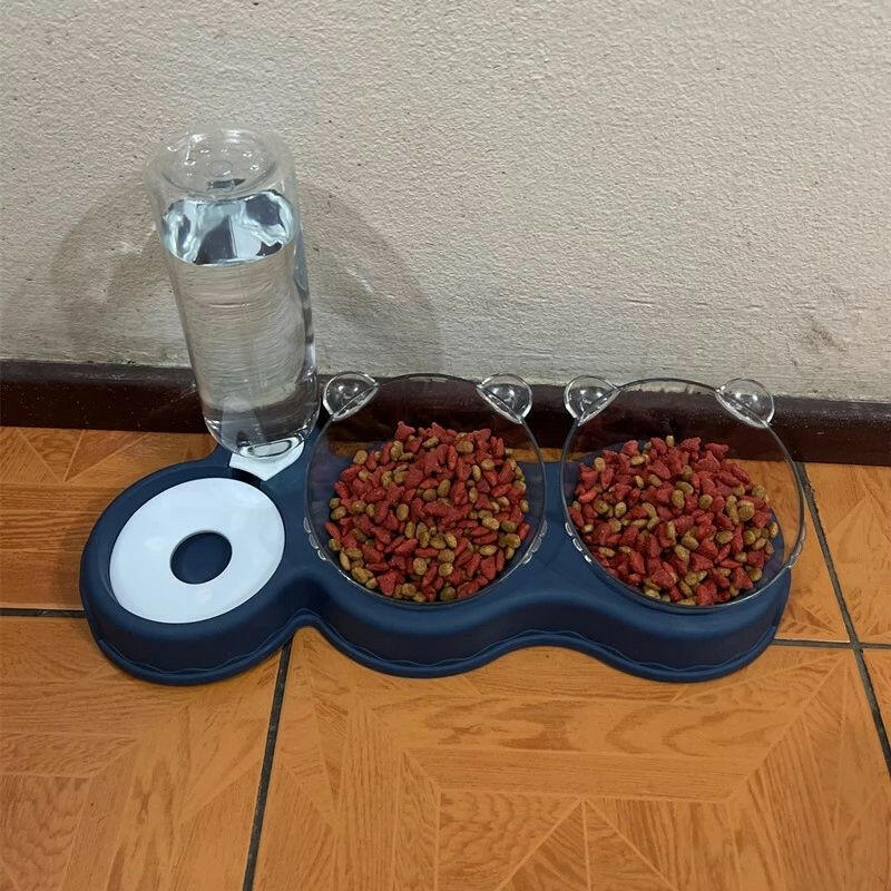 Double Pet Bowl with Water Dispenser – Anti-Spill Cat & Dog Feeder.