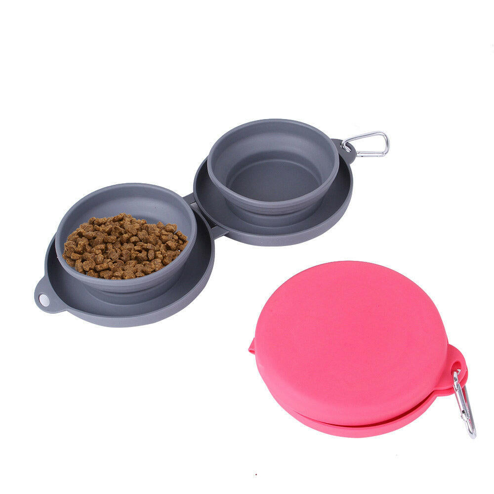Folding Silicone Pet Bowl Outdoor Pet Double Bowl Tableware Pet Supplies Portable Dog Bowl.