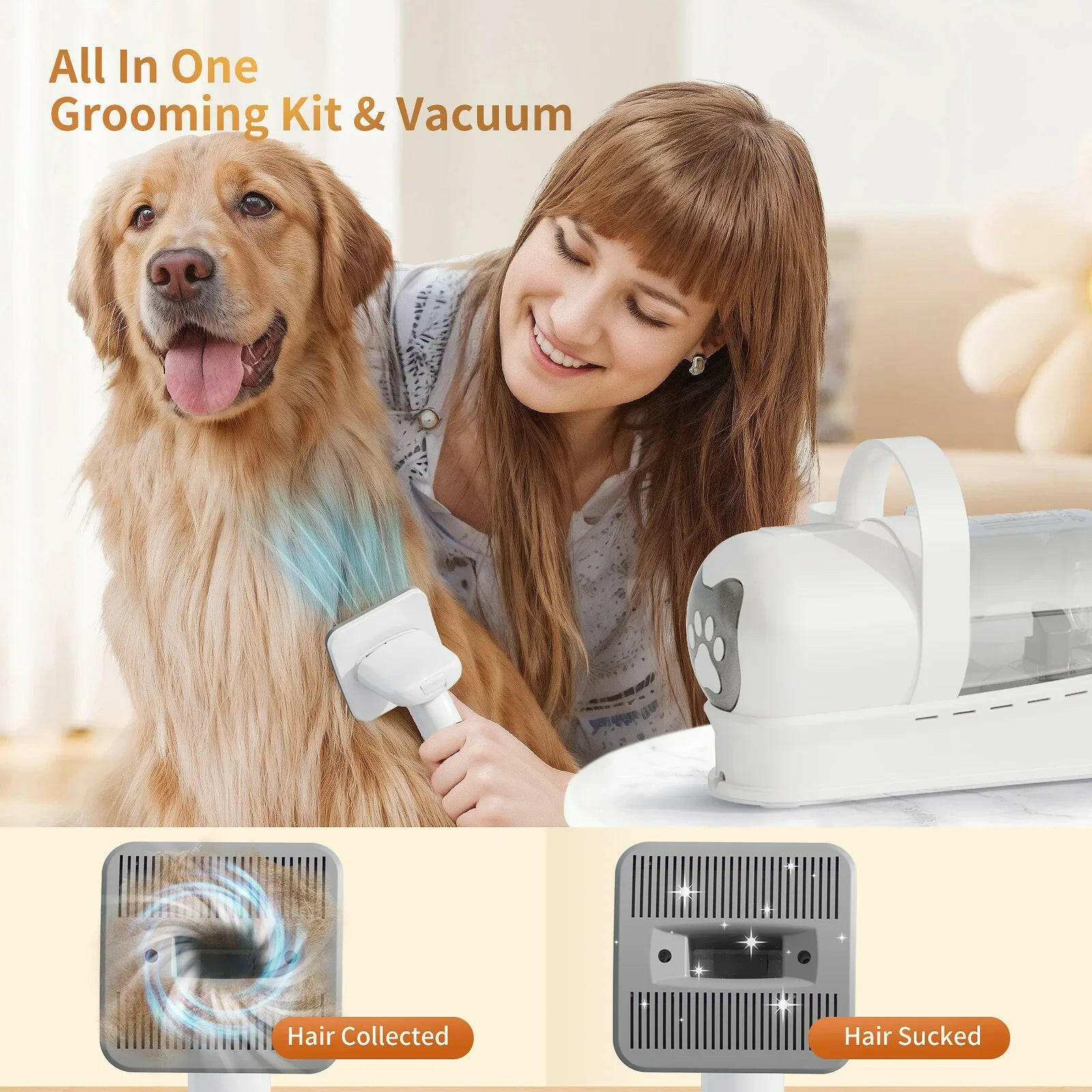 7 in 1 Pet Grooming Vacuum Kit Dog Grooming Clippers Pet Hair Remover with Power Large Suction & Low Noise Pet Hair Kits.