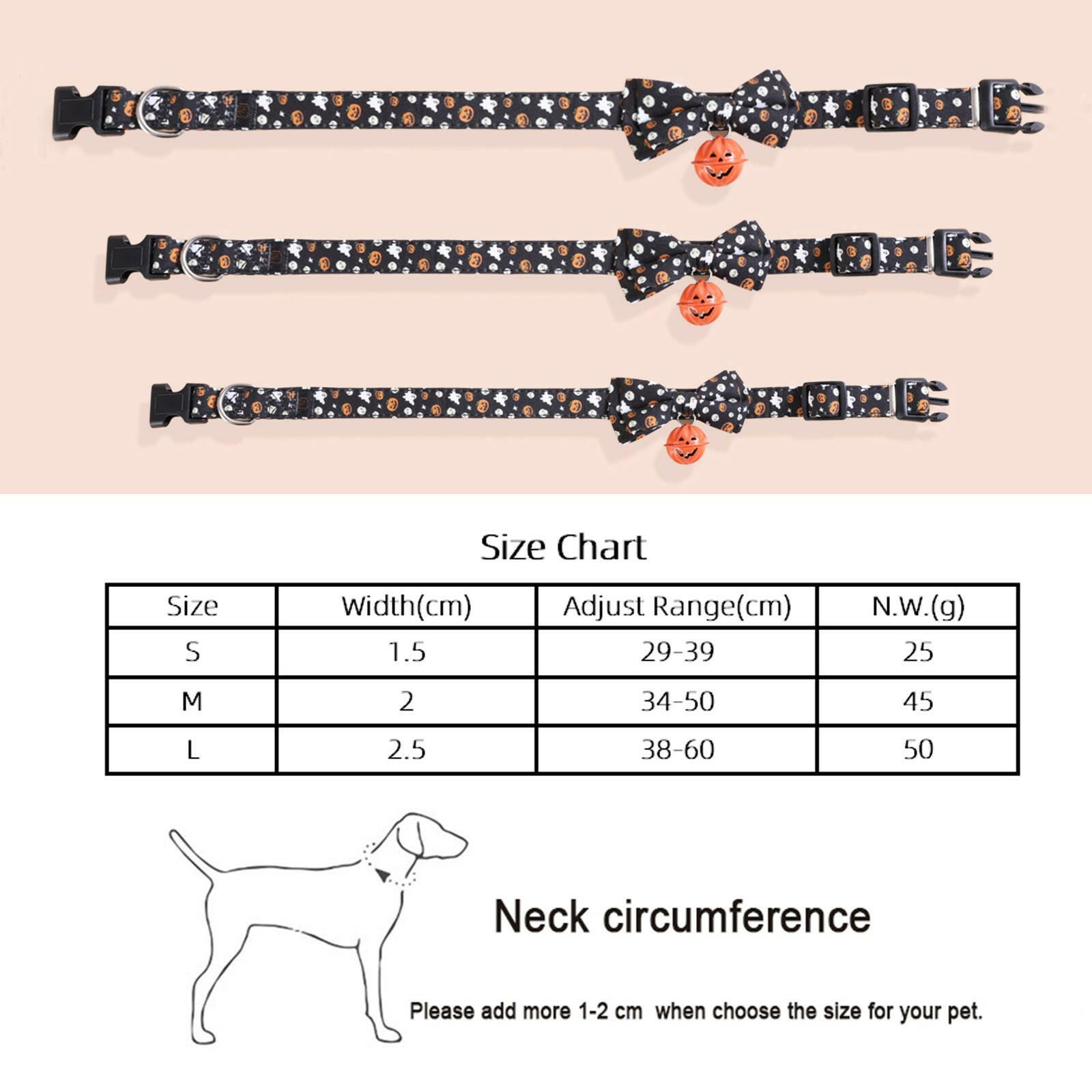 Halloween Pet Collars Dog Collars Festive Collars Leash Pumpkin Bells with Smiley Faces.