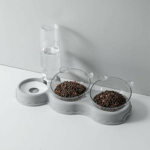 Double Pet Bowl with Water Dispenser – Anti-Spill Cat & Dog Feeder.
