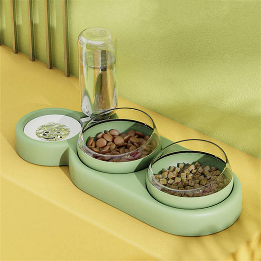 Double Cat & Dog Bowl with Automatic Water Dispenser – Anti-Spill Pet Feeding Station.