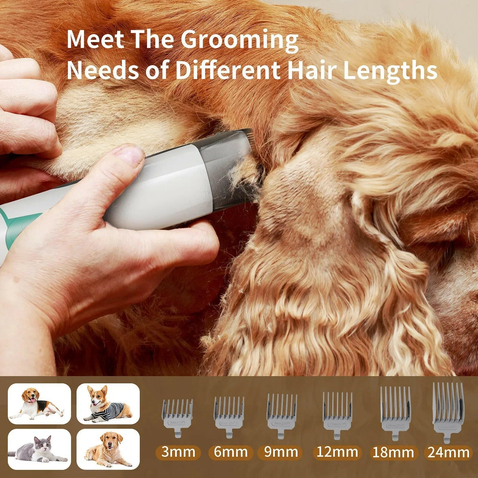 7 - in - 1 Pet Grooming Vacuum Kit – Clippers & Hair Remover for Dogs & Cats - Firstpetcentral