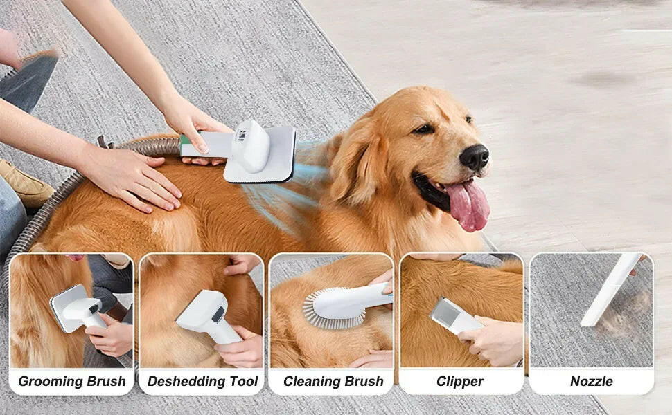 7 - in - 1 Pet Grooming Vacuum Kit – Clippers & Hair Remover for Dogs & Cats - Firstpetcentral