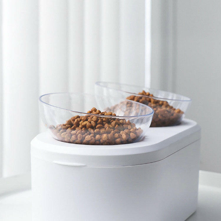 Multifunctional Pet Double Bowl Cat Bowl Dog Bowl Grain Storage Neck Guard Oblique Mouth Double Bowl Pet Food Bowl.