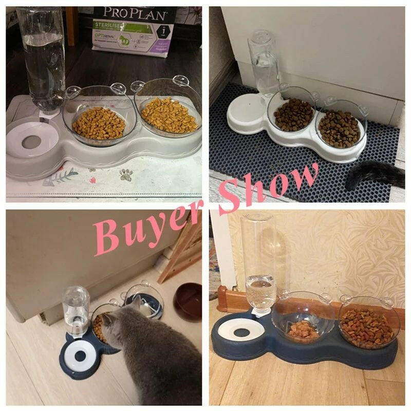 Double Pet Bowl with Water Dispenser – Anti-Spill Cat & Dog Feeder.