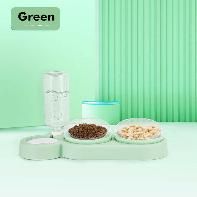 Double Cat & Dog Bowl with Automatic Water Dispenser – Anti-Spill Pet Feeding Station.