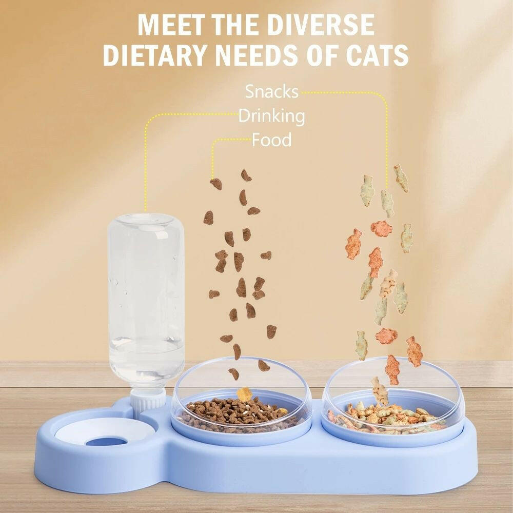 Double Cat & Dog Bowl with Automatic Water Dispenser – Anti-Spill Pet Feeding Station.