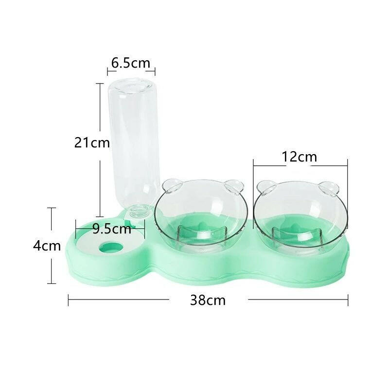 Double Pet Bowl with Water Dispenser – Anti-Spill Cat & Dog Feeder.