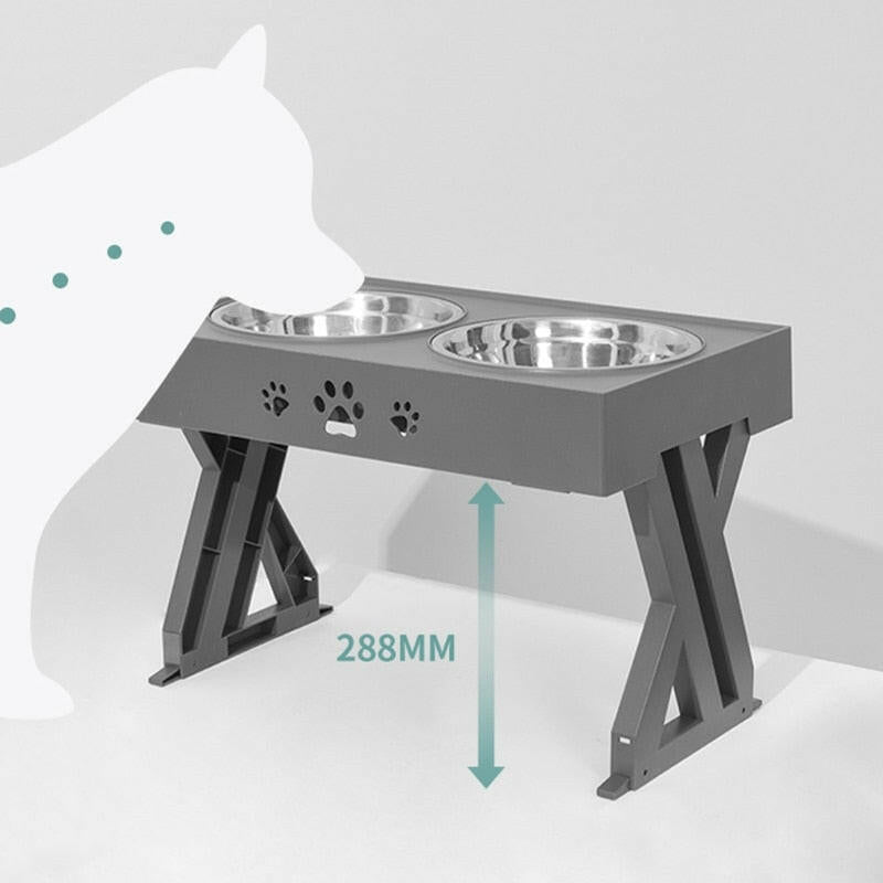 Anti-Slip Elevated Double Dog Bowls Stainless Steel Water Food Container Adjustable Height Pet Feeding Dish Feeder.