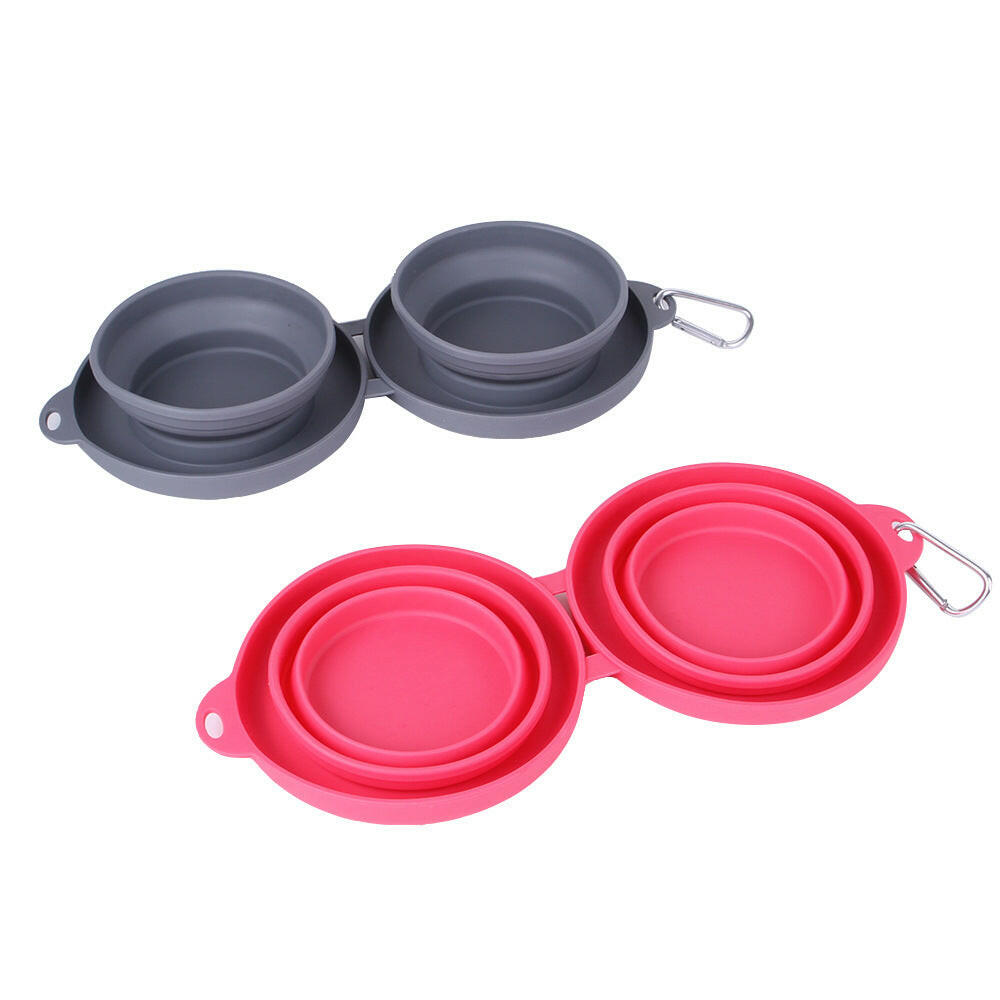 Folding Silicone Pet Bowl Outdoor Pet Double Bowl Tableware Pet Supplies Portable Dog Bowl.
