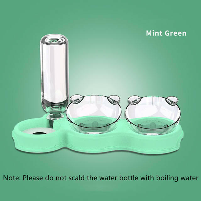 Double Pet Bowl with Water Dispenser – Anti-Spill Cat & Dog Feeder.