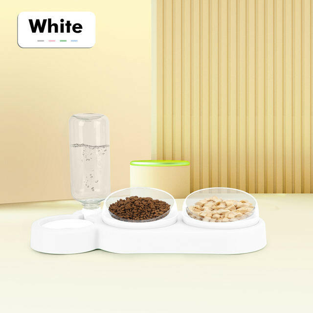Double Cat & Dog Bowl with Automatic Water Dispenser – Anti-Spill Pet Feeding Station.