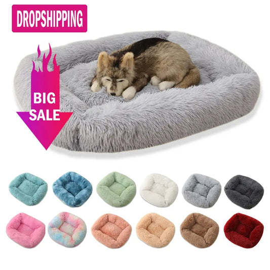 Square Dog Bed Long Plush Solid Color Pet Beds For Little Medium Large Pets Super Soft Winter Warm Sleeping Mats For Dogs Cats.