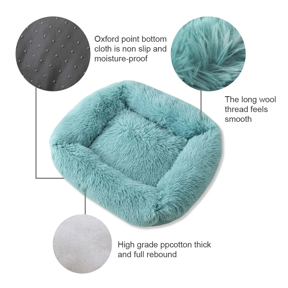 Square Dog Bed Long Plush Solid Color Pet Beds For Little Medium Large Pets Super Soft Winter Warm Sleeping Mats For Dogs Cats.