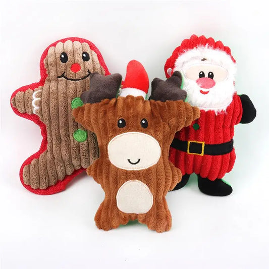 Christmas Santa Claus Pet Dog Toys Chew Squeaker Pet Plush Toys For Dogs Cute Biting Rope Sound Toys.