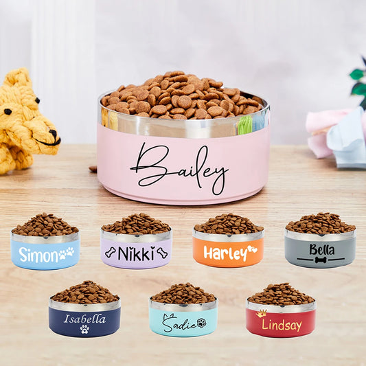 Personalized Pet Bowl with Name, Stainless Steel, Food and Water Bowls, Christmas, New Year, Pet Gift, Custom.