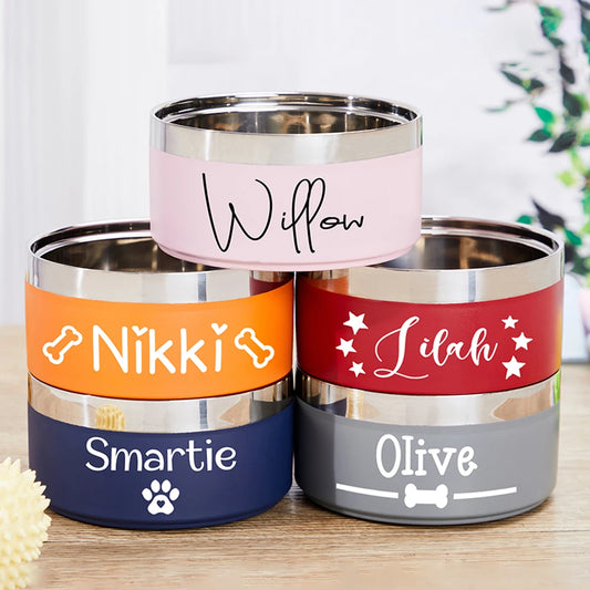 Personalized Pet Bowl with Name, Stainless Steel, Food and Water Bowls, Christmas, New Year, Pet Gift, Custom.