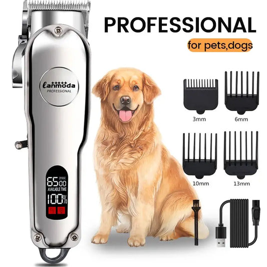 Professional Dog Hair Clipper All Metal Rechargeable Pet Trimmer Cat Shaver Cutting Machine Puppy Grooming Haircut Low Noice.