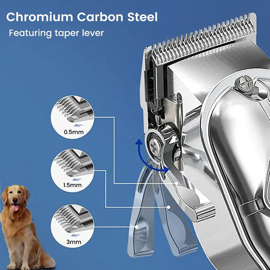 Professional Dog Hair Clipper All Metal Rechargeable Pet Trimmer Cat Shaver Cutting Machine Puppy Grooming Haircut Low Noice.