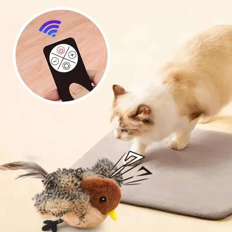 Chirping bird cat toy with Catnip Adjustable Touch Activated Squeak Plush Cat Toy Rechargeable Chirping Flapping Bird for Pet.