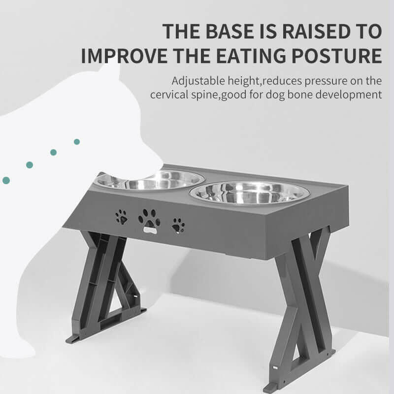 Adjustable Stainless Steel Pet Feeder Bowl – Folding Elevated Dog & Cat Bowl - Firstpetcentral