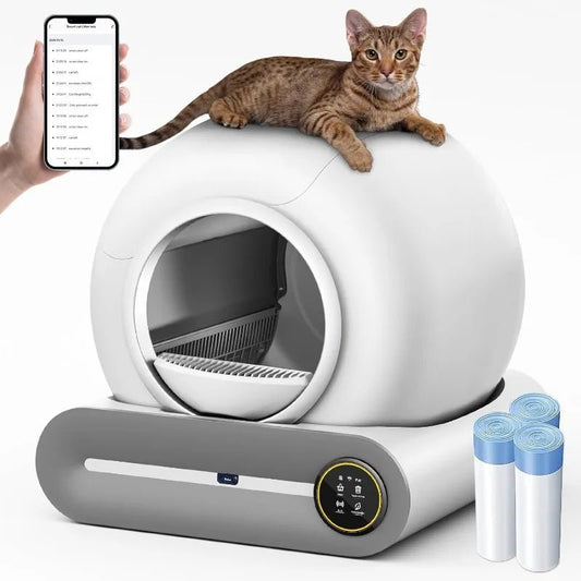 Automatic Cat Litter Box Self Cleaning For Multiple Cats, 65L+9L Robot, 3 Rolls Garbage Bags - Firstpetcentral