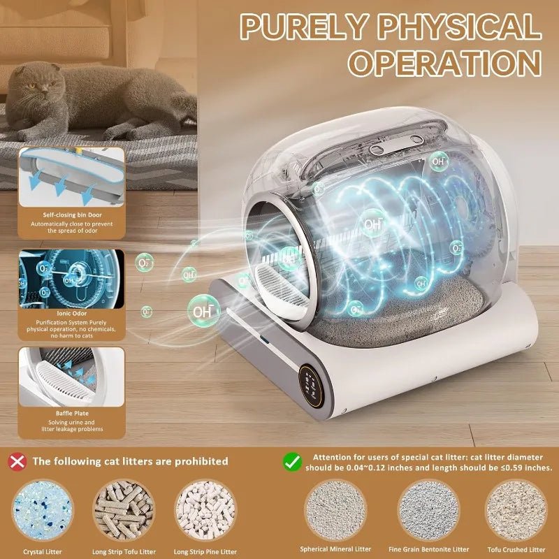 Automatic Cat Litter Box Self Cleaning For Multiple Cats, 65L+9L Robot, 3 Rolls Garbage Bags - Firstpetcentral