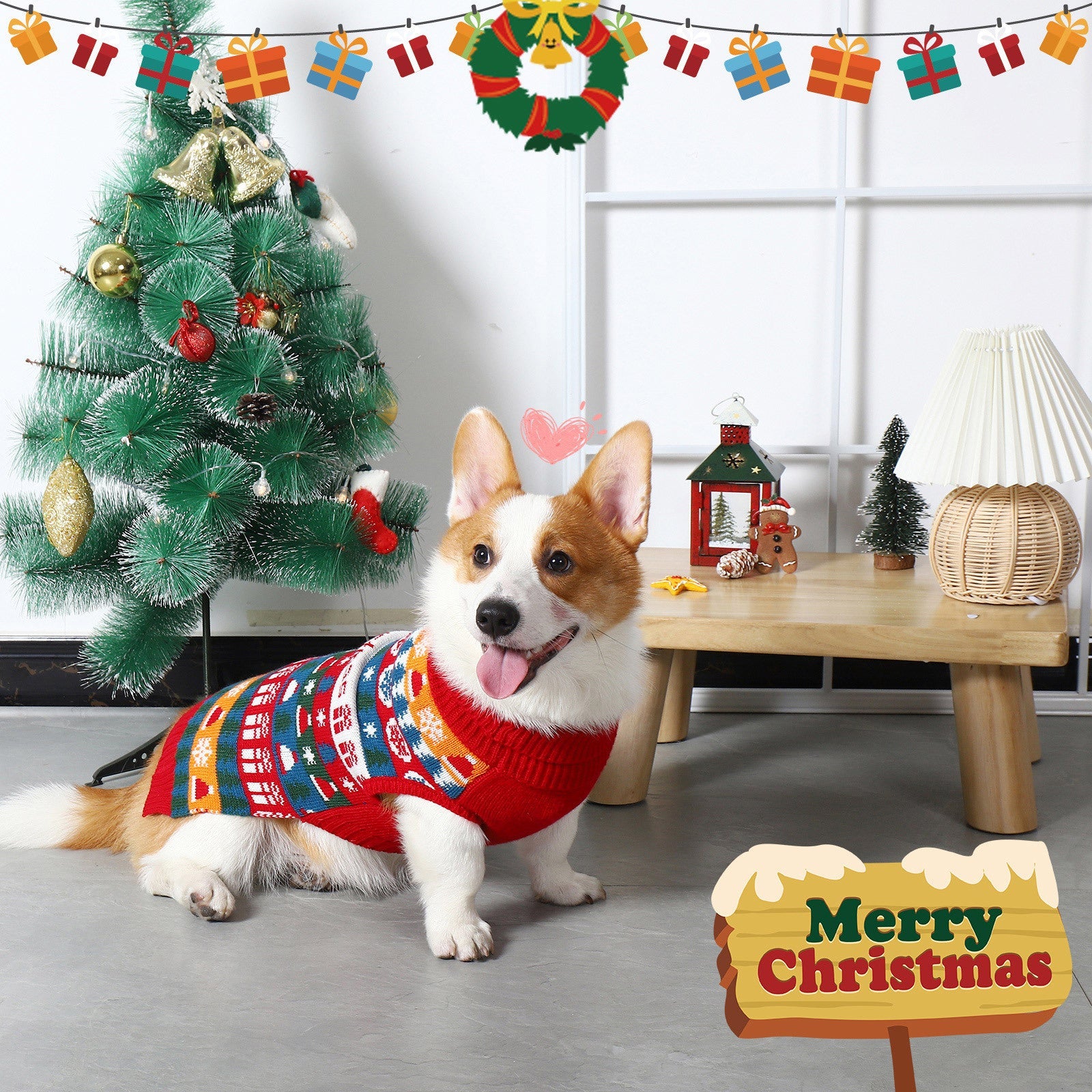Autumn Pet Christmas Acrylic Sweater Red - Firstpetcentral
