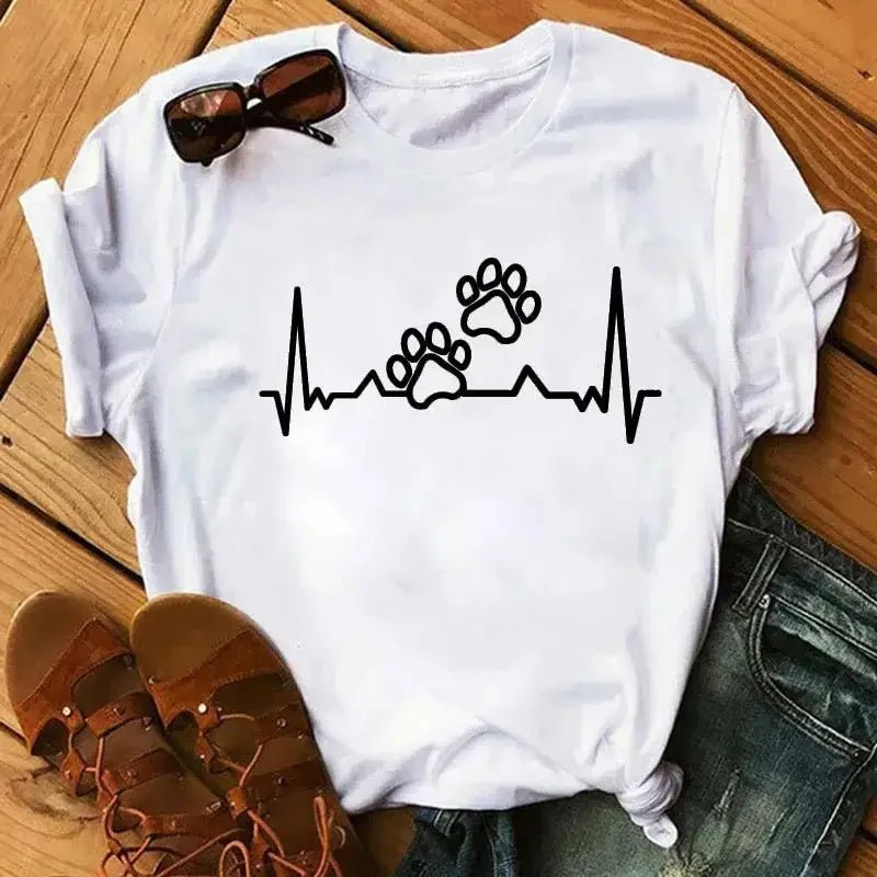 Cartoon Colorful Heart Dog Paw Graphic Print T Shirt 90s Fashion Casual Women Men Short Sleeve Plus Size T Shirt Unisex - Firstpetcentral