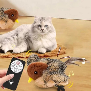 Chirping bird cat toy with Catnip Adjustable Touch Activated Squeak Plush Cat Toy Rechargeable Chirping Flapping Bird for Pet - Firstpetcentral