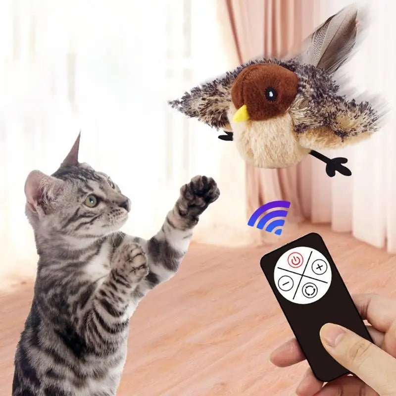 Chirping bird cat toy with Catnip Adjustable Touch Activated Squeak Plush Cat Toy Rechargeable Chirping Flapping Bird for Pet - Firstpetcentral