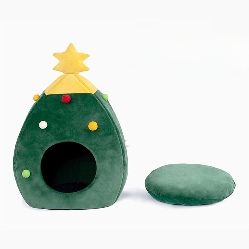 Christmas Cat And Dog Nest Warm Comfortable Plush Teddy Pet Bed Cave Bed Shape Tree Cat Nest Detachable And Washable Pet Supplies - Firstpetcentral